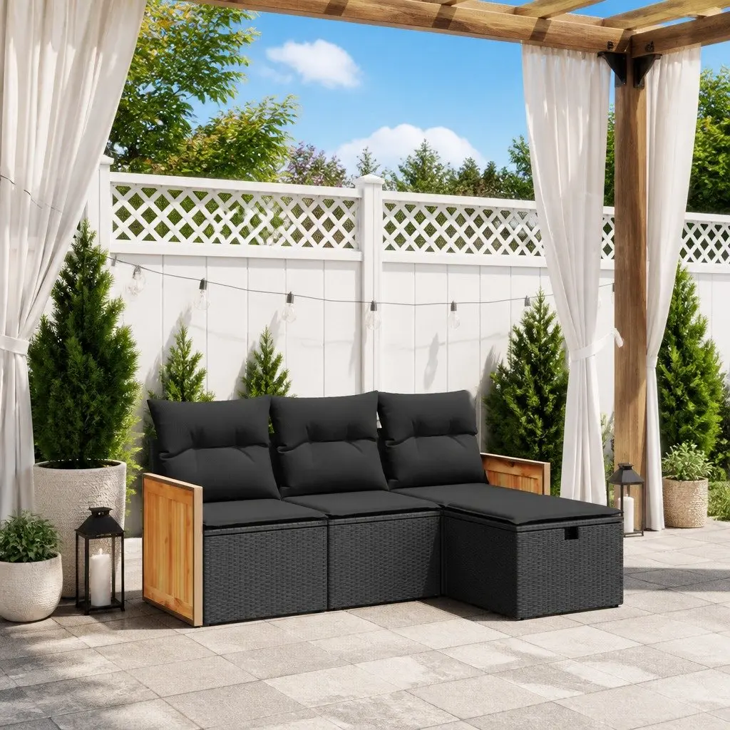 4 Piece Outdoor Garden Sofa Set with Cushions Black Poly Rattan Furniture