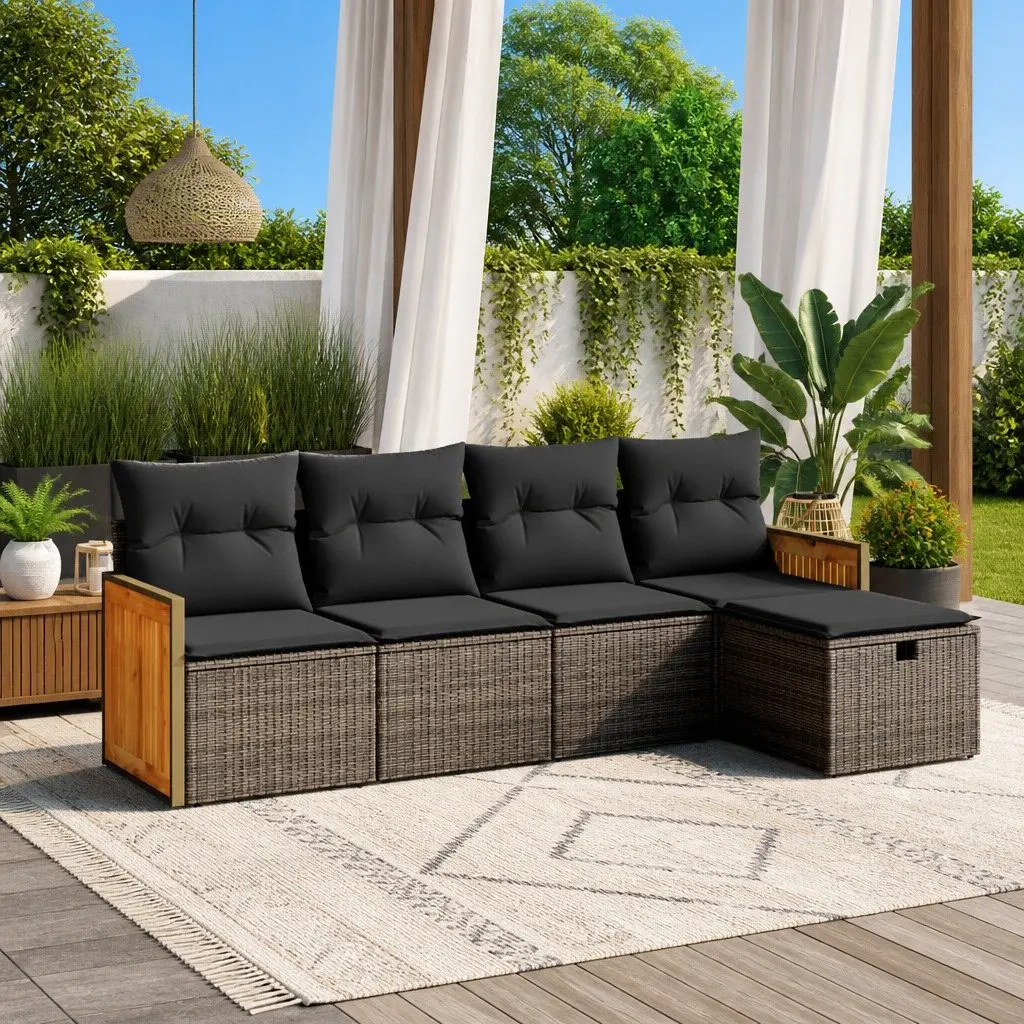 Outdoor Furniture Modular Garden Sofa Set Grey 5 Piece with Cushions