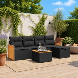 6 Piece Garden Sofa Set Outdoor Furniture Patio Black Rattan with Cushions