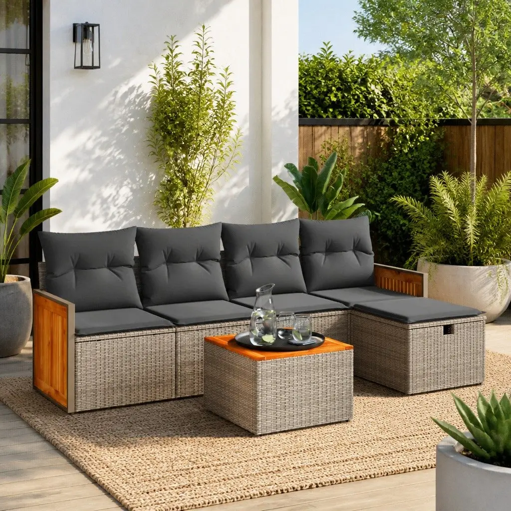 6 Piece Garden Sofa Set Outdoor Furniture Patio Lounge Sectional Grey with Cushions