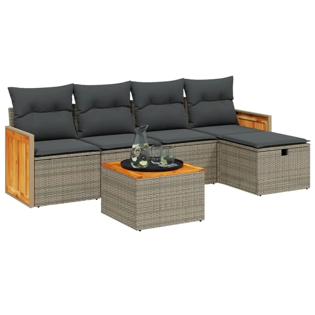 6 Piece Garden Sofa Set Outdoor Furniture Patio Lounge Sectional Grey with Cushions