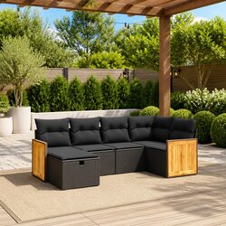 Garden Sofa Set 6 Piece Outdoor Furniture Patio Seating Black Cushions Modular