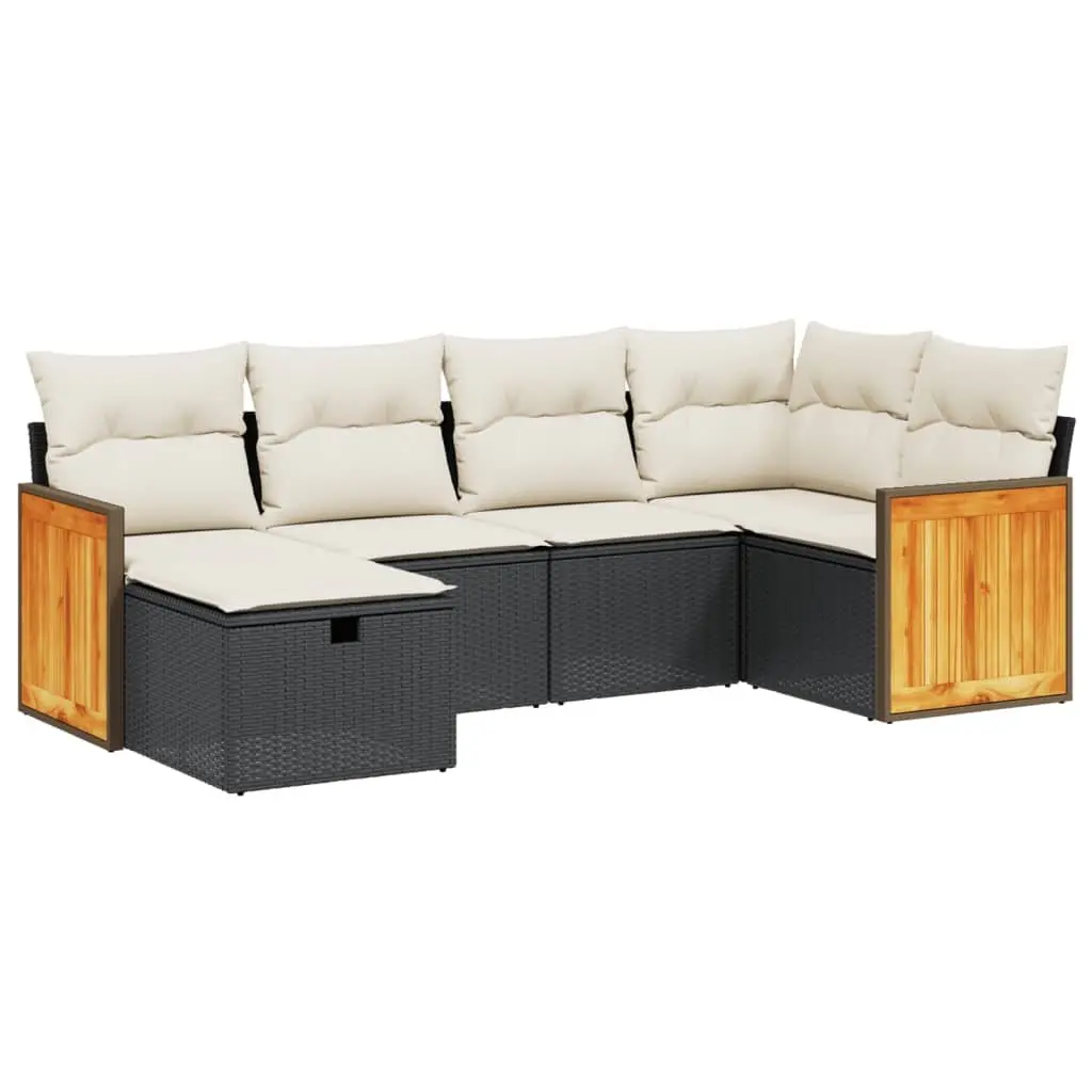 Garden Sofa Set 6 Piece Outdoor Patio Furniture Black Poly Rattan Modular