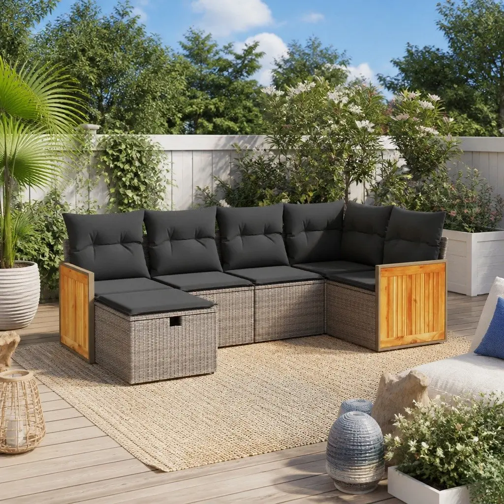 Garden Sofa Set 6 Piece Outdoor Furniture Patio Sectional Grey Cushions Modular