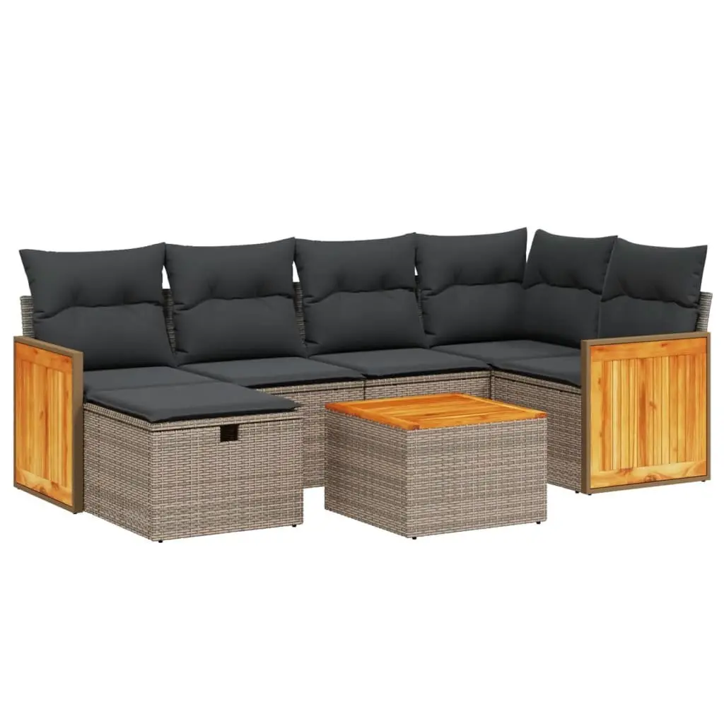 7 Piece Garden Sofa Set Poly Rattan Outdoor Furniture Patio Grey Cushions Table