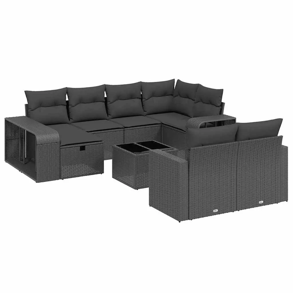 Garden Sofa Set 11 Piece Outdoor Furniture Black Poly Rattan Patio Lounger