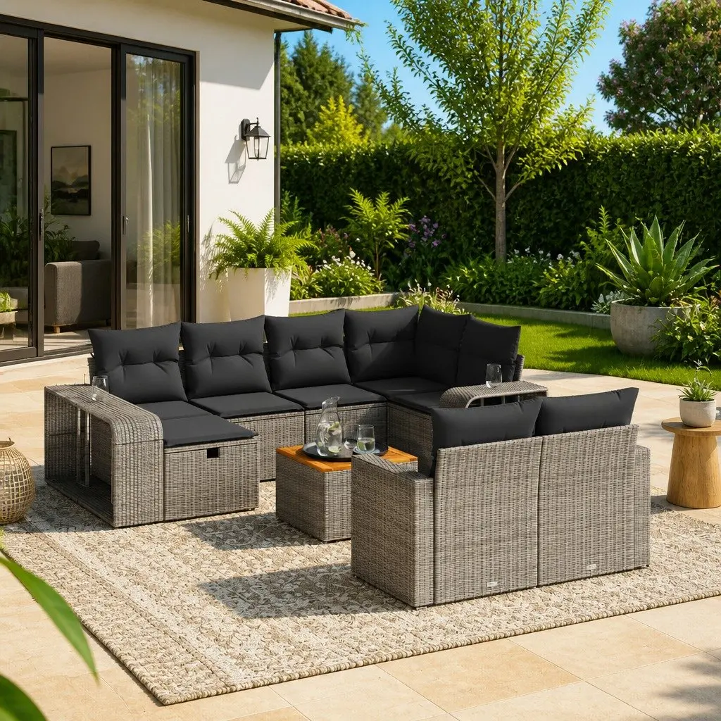Modular Garden Sofa Set 11 Piece Grey Poly Rattan Outdoor Furniture Patio Lounge