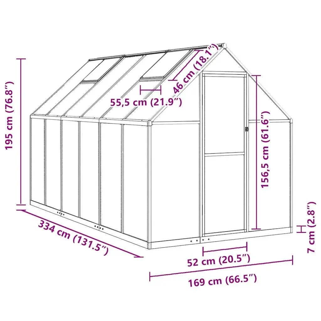 Walk-In Greenhouse Aluminium Polycarbonate 334x169x195cm