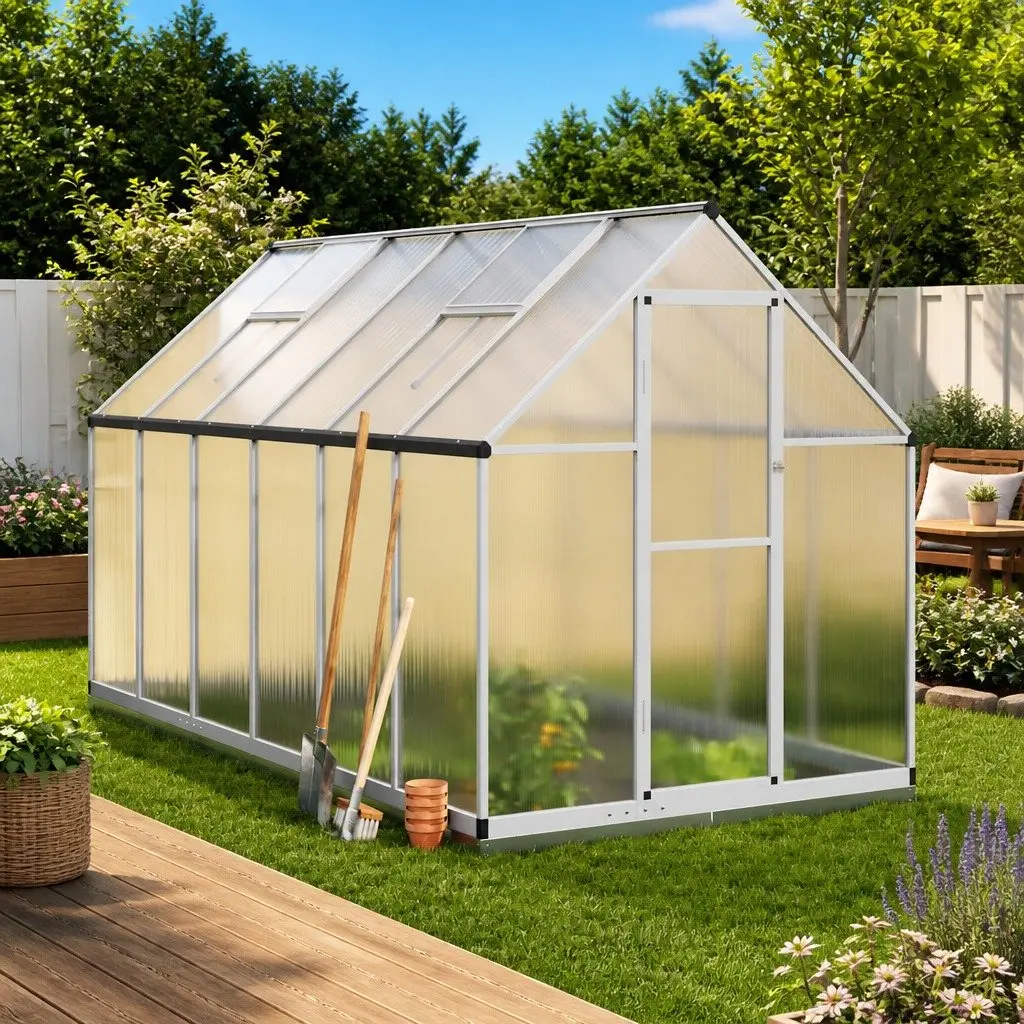 Greenhouse Walk-In Aluminium Frame Silver 334x169x202 cm UV-Resistant Polycarbonate Panels