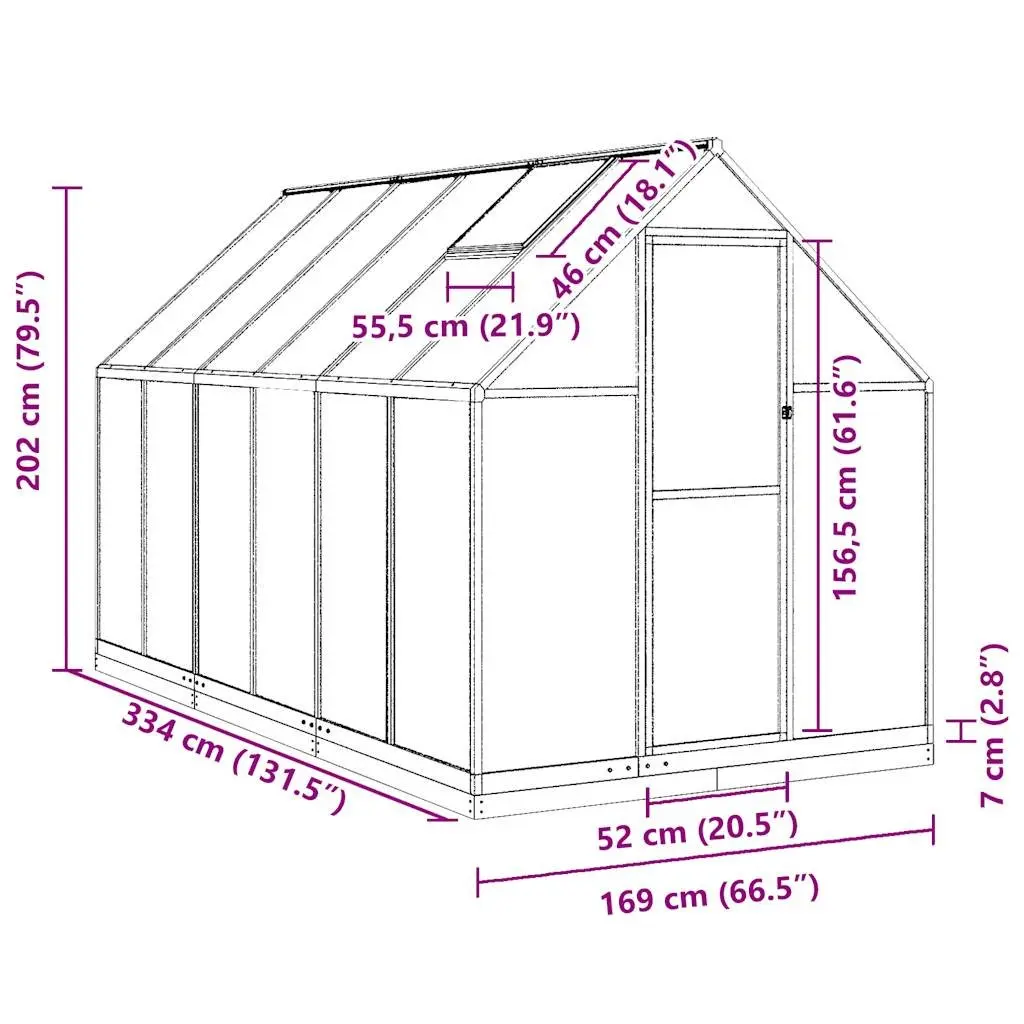 Greenhouse Walk-In Aluminium Frame Silver 334x169x202 cm UV-Resistant Polycarbonate Panels