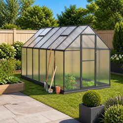 Greenhouse Aluminium Frame Walk-in Garden Polycarbonate Panels Anthracite