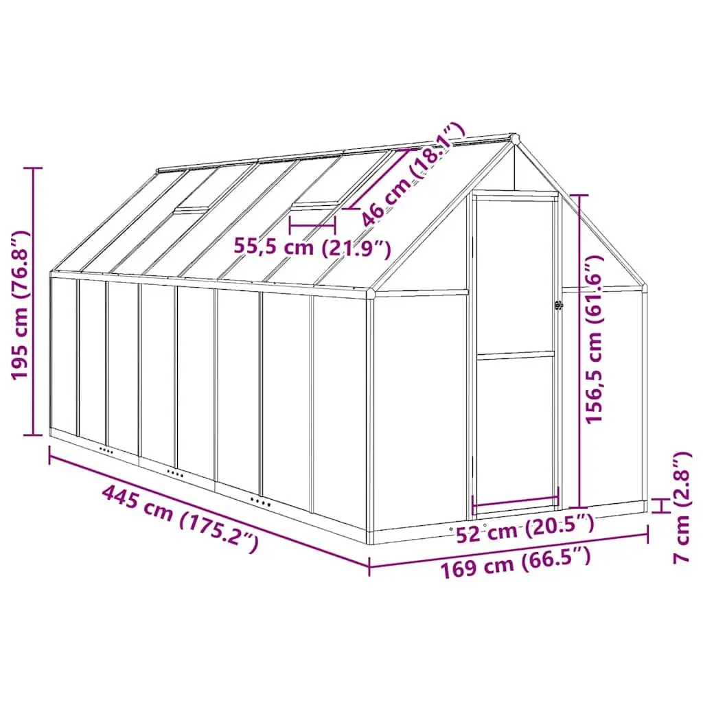 Walk-in Greenhouse Aluminium Frame Polycarbonate Panels 445 x 169 x 195 cm