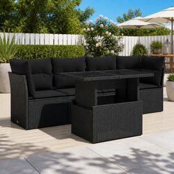 5-Piece Black Rattan Garden Sofa Set for Relaxation