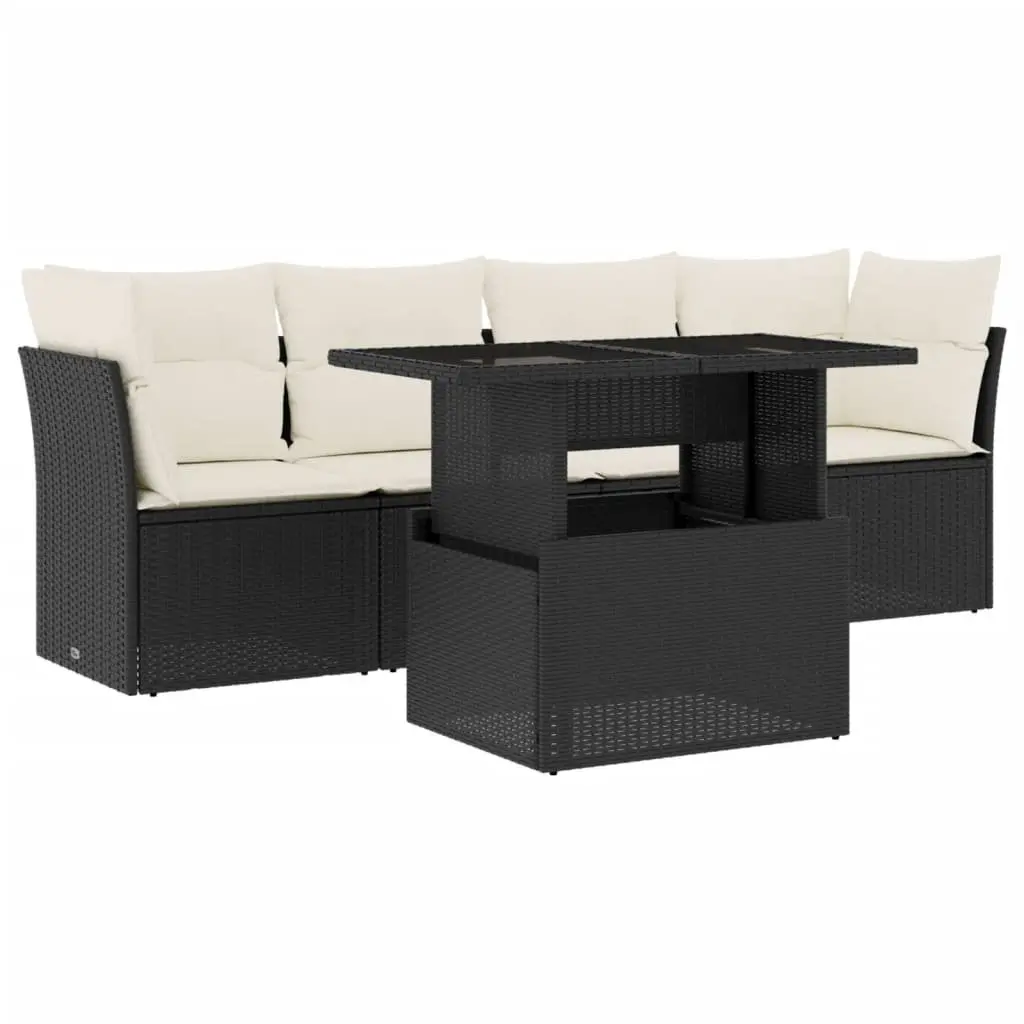 Garden Sofa Set 5 Piece Outdoor Patio Furniture Black Rattan Modular with
