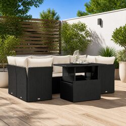 7 Piece Outdoor Garden Sofa Set Adjustable Dining Coffee Table Poly Rattan Black