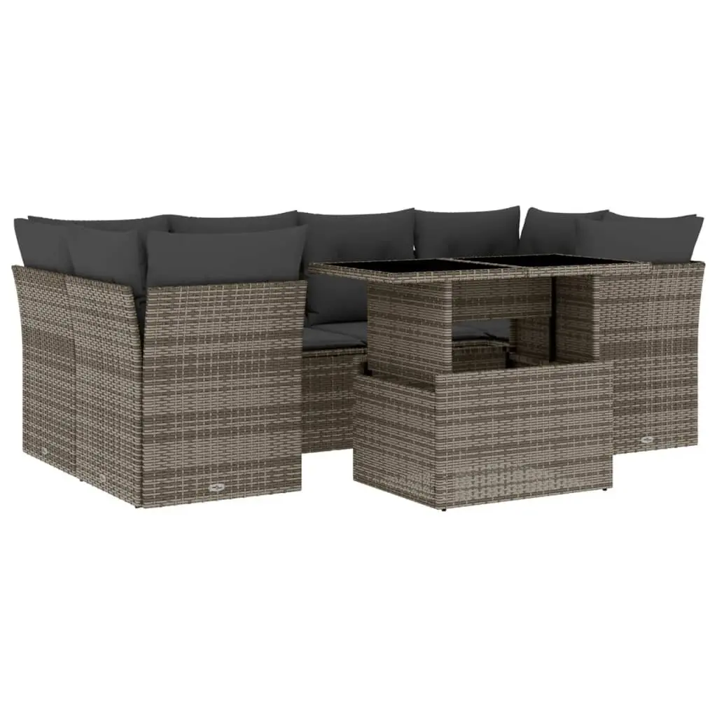 Garden Sofa Set 7 Piece Outdoor Furniture Patio Grey Poly Rattan Adjustable