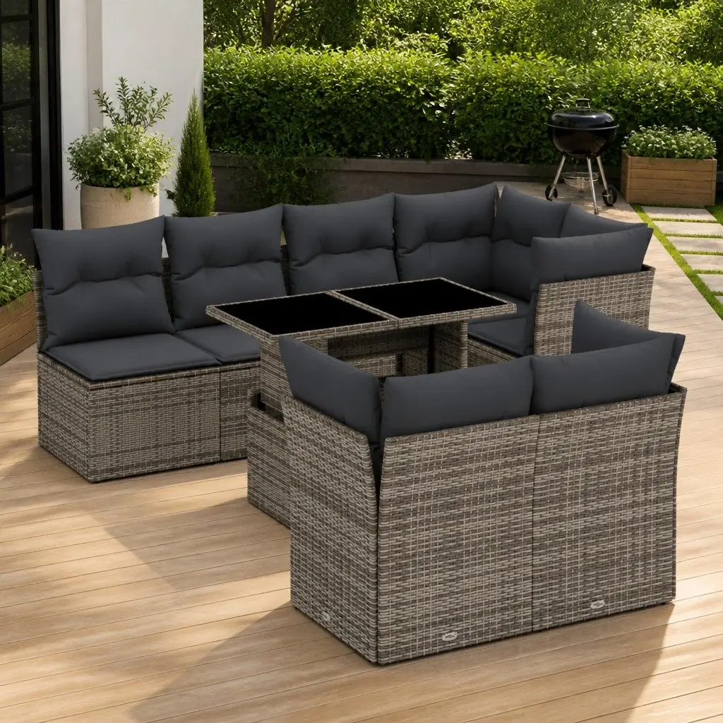 Garden Sofa Set Modular Adjustable Grey 8 Piece Outdoor Furniture with Cushions