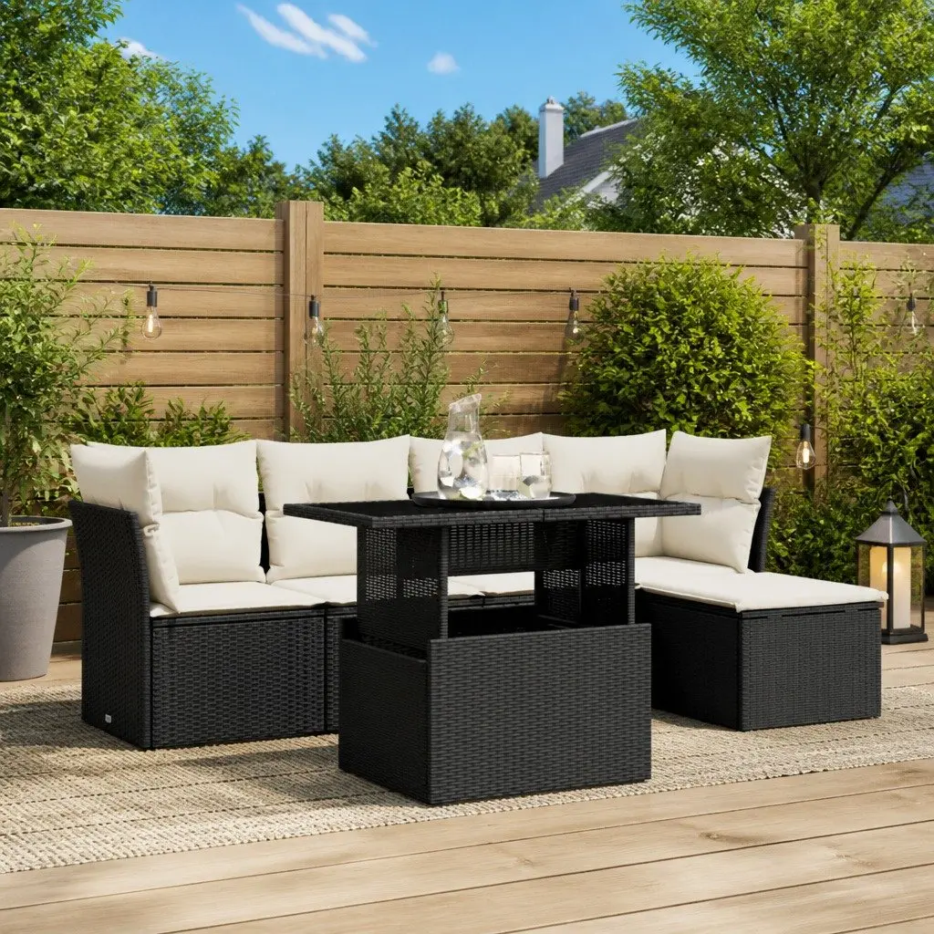 6 Piece Black Modular Outdoor Sofa Set