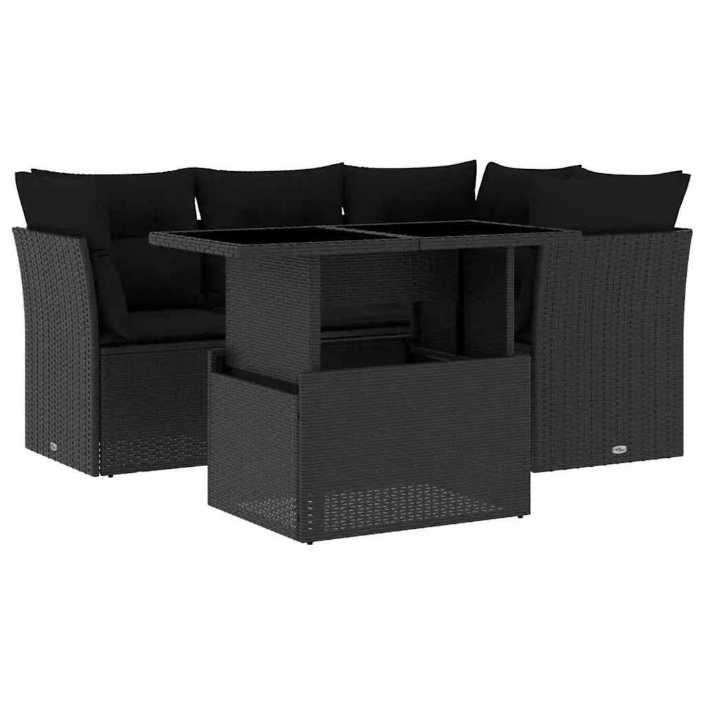 Garden Sofa Set Modular 5 Piece Black PE Rattan Outdoor Furniture