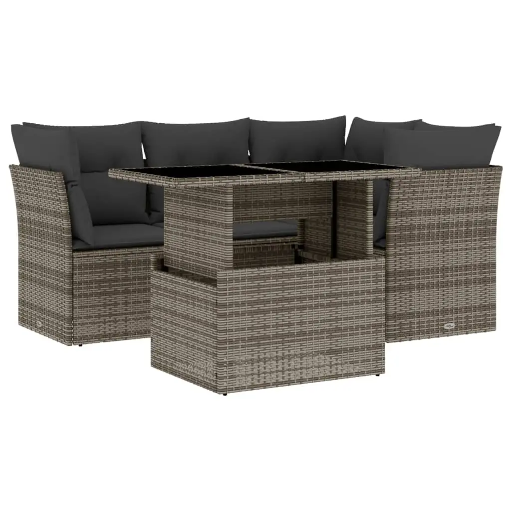 Garden Sofa Set 5 Piece Outdoor Furniture Patio Grey Poly Rattan Modular