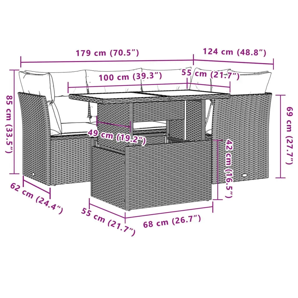 Garden Sofa Set 5 Piece Outdoor Furniture Patio Grey Poly Rattan Modular