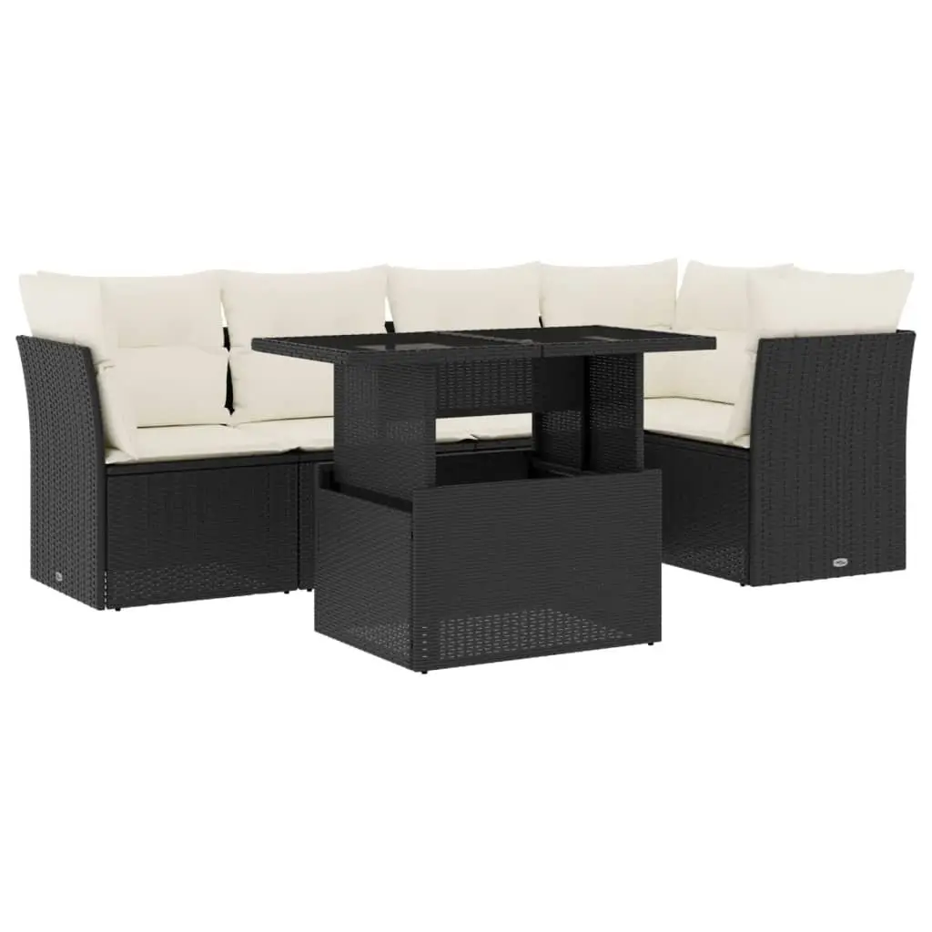 Garden Sofa Set 6 Piece Outdoor Furniture Black Poly Rattan with Cushions