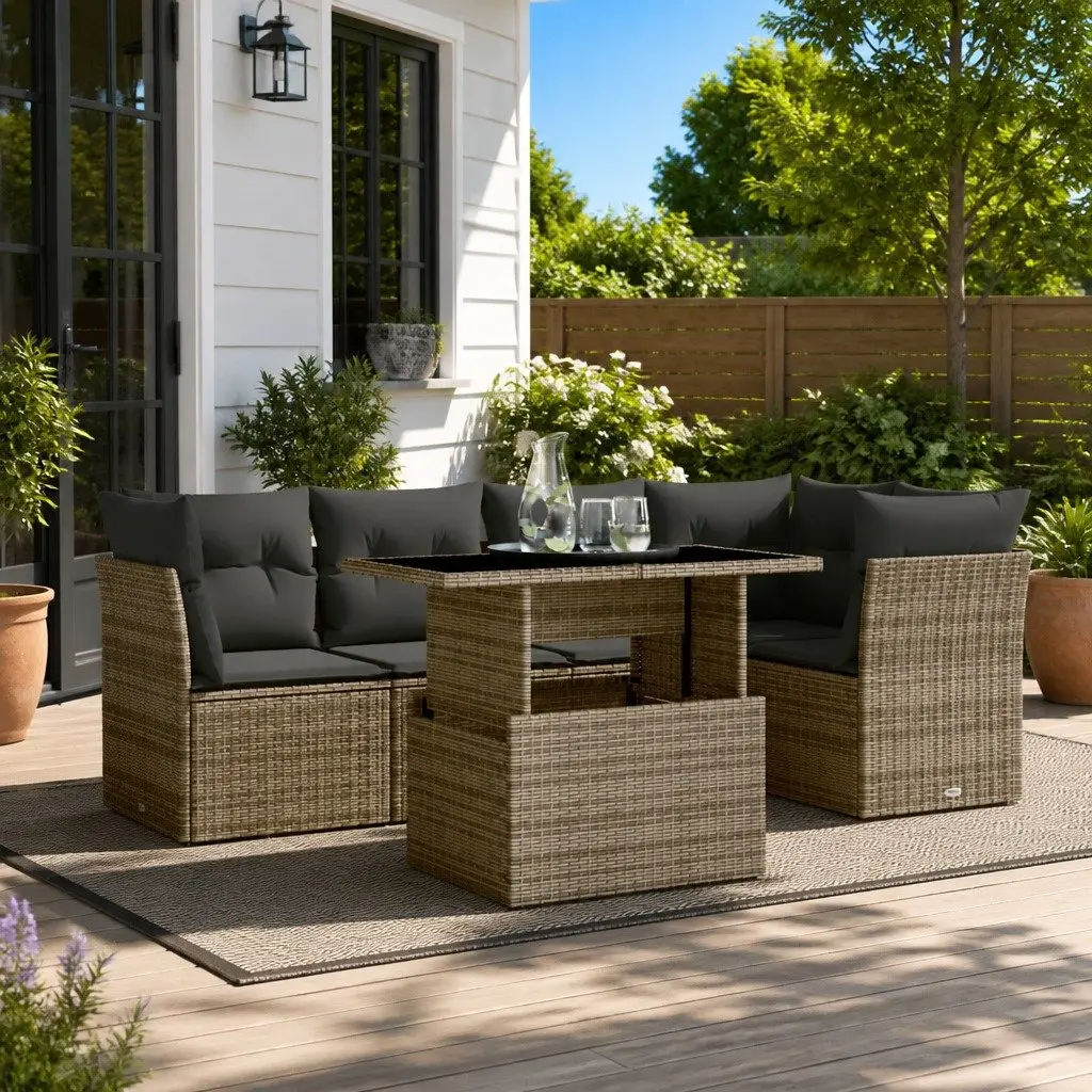 6 Piece Grey Garden Sofa Set for Comfort