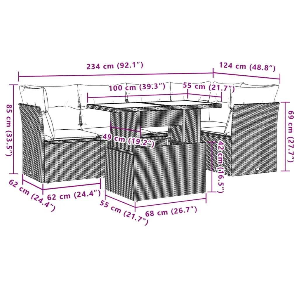 6 Piece Grey Garden Sofa Set for Comfort