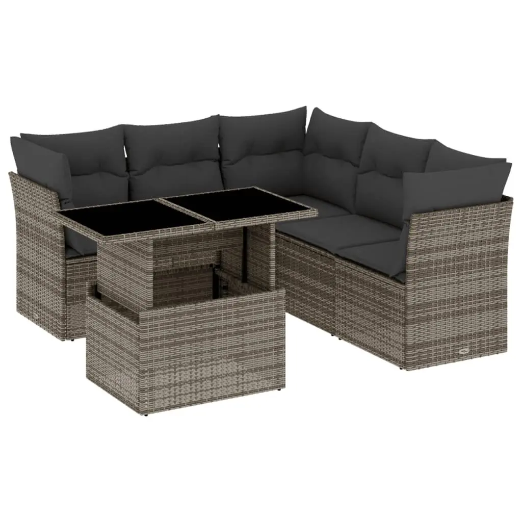 6 Piece Modular Garden Sofa Set Durable PE Rattan with Cushions Grey