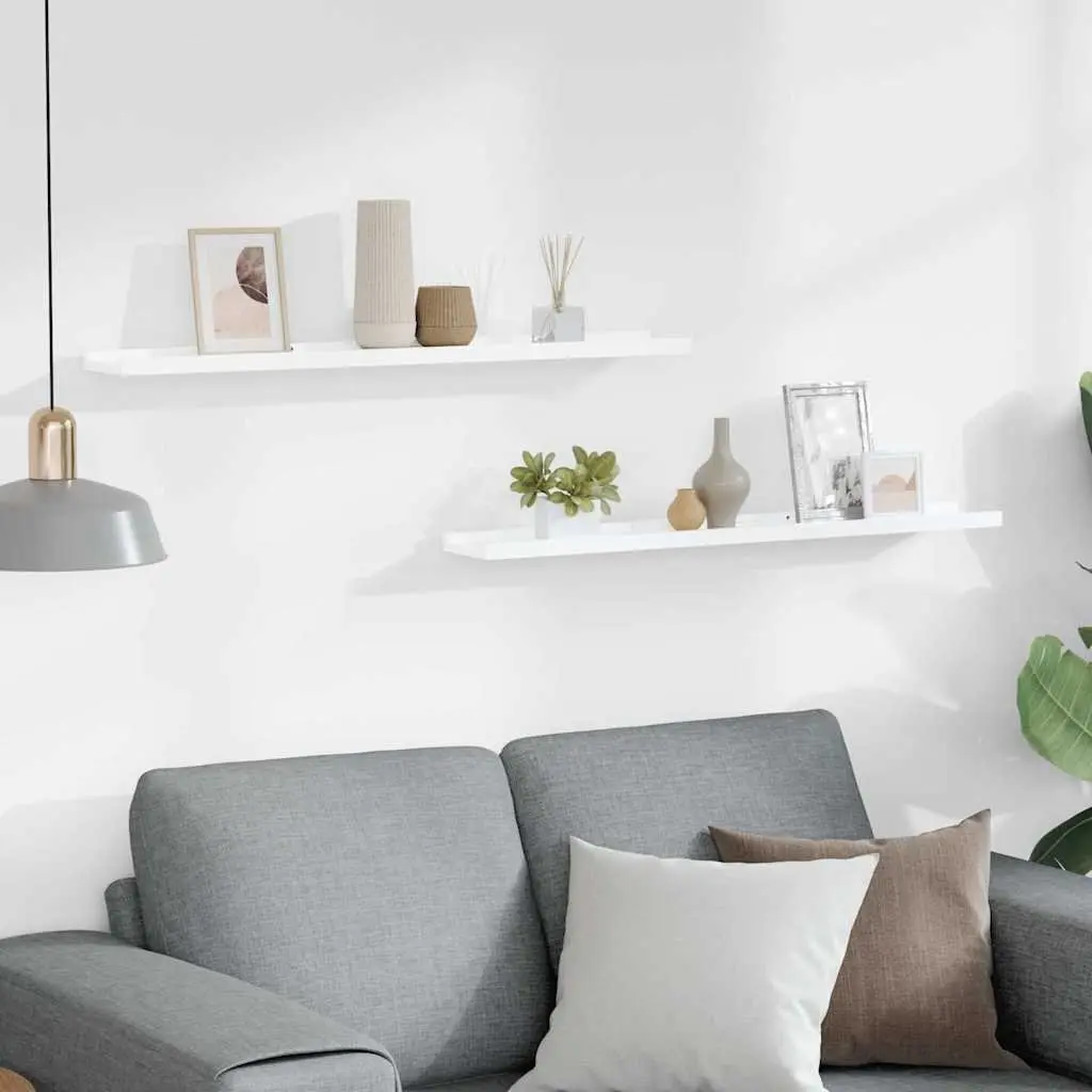 Wall Shelves High Gloss White Floating Storage Display 80 x 9 x 3 cm 2 Piece