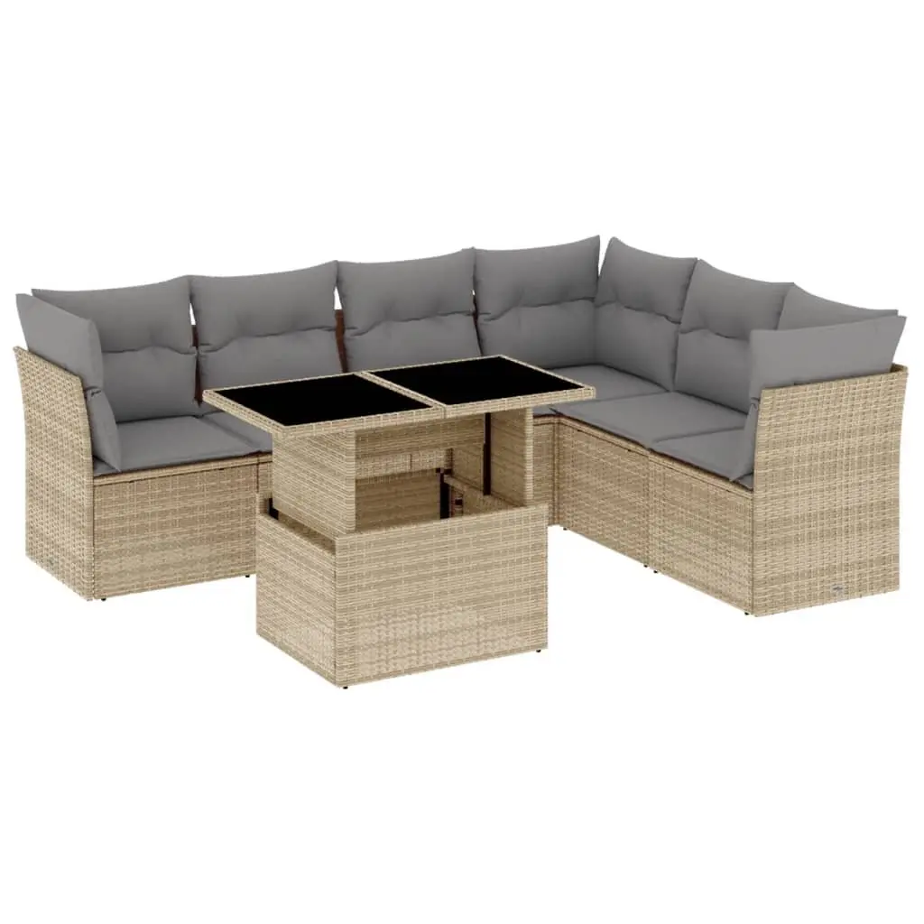7 Piece Garden Sofa Set Beige Poly Rattan Outdoor Furniture Patio Lounge