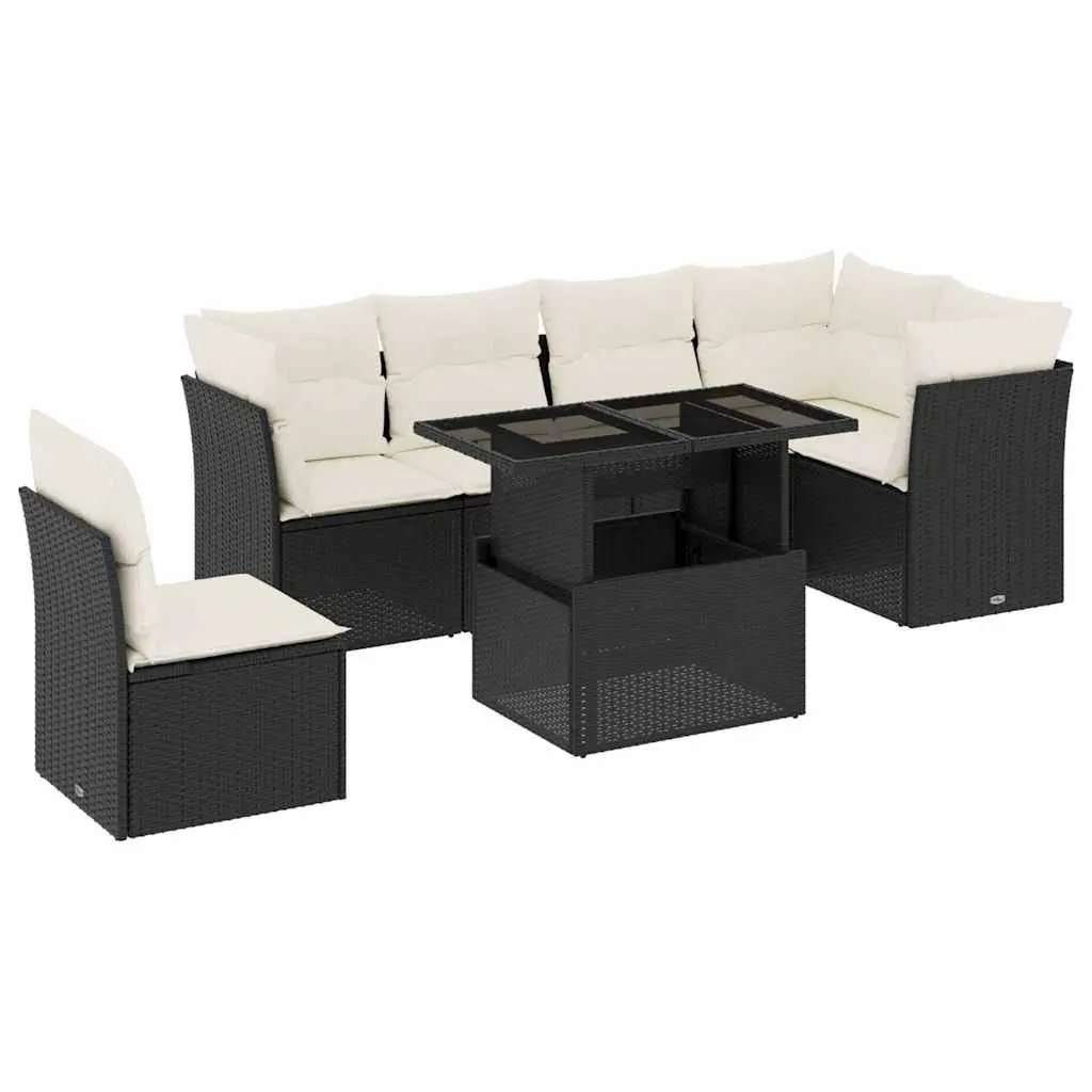 Garden Sofa Set 7 Piece Outdoor Furniture Patio Black Poly Rattan with Cushions