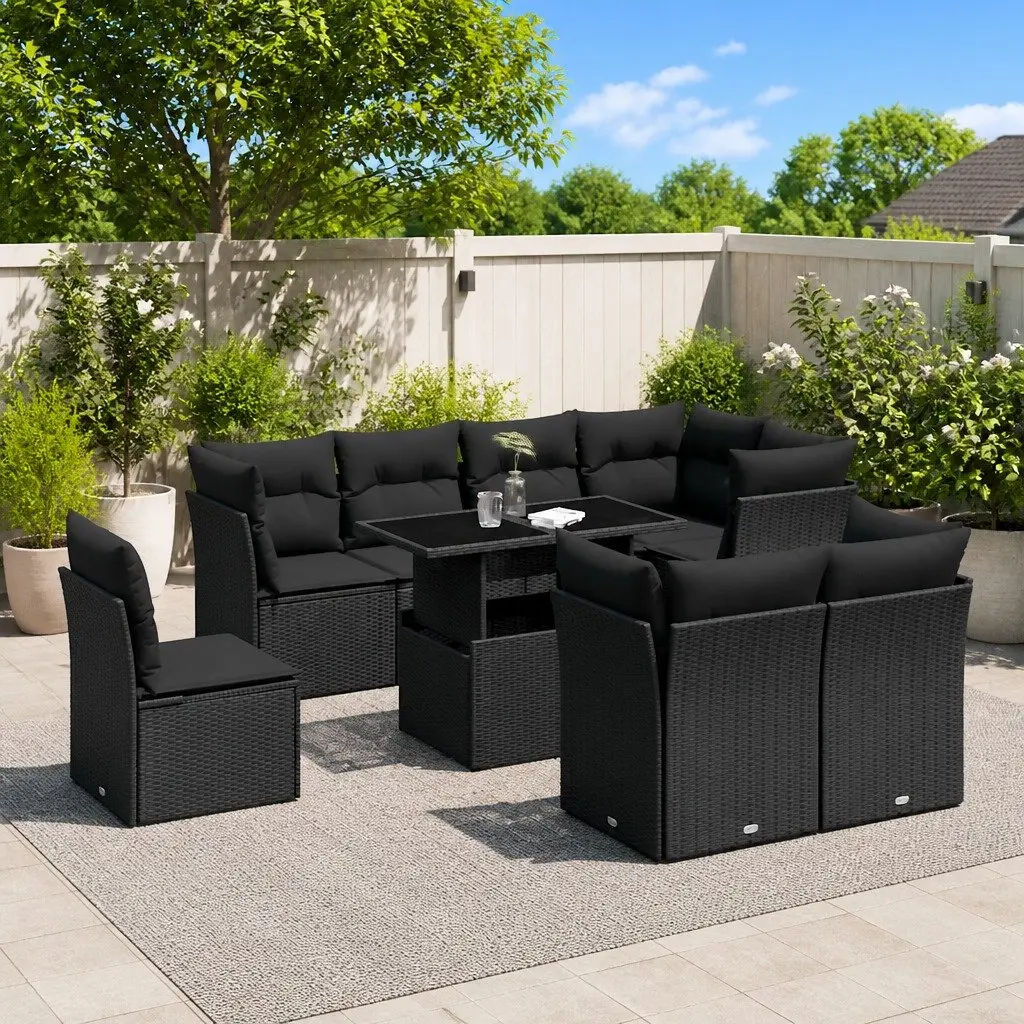 Garden Sofa Set 9 Piece Outdoor Furniture Patio Seating Black with Cushions