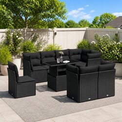 Garden Sofa Set 9 Piece Outdoor Furniture Patio Seating Black with Cushions