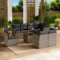 9 Piece Garden Sofa Set Grey Poly Rattan Outdoor Furniture Patio Lounge Cushions