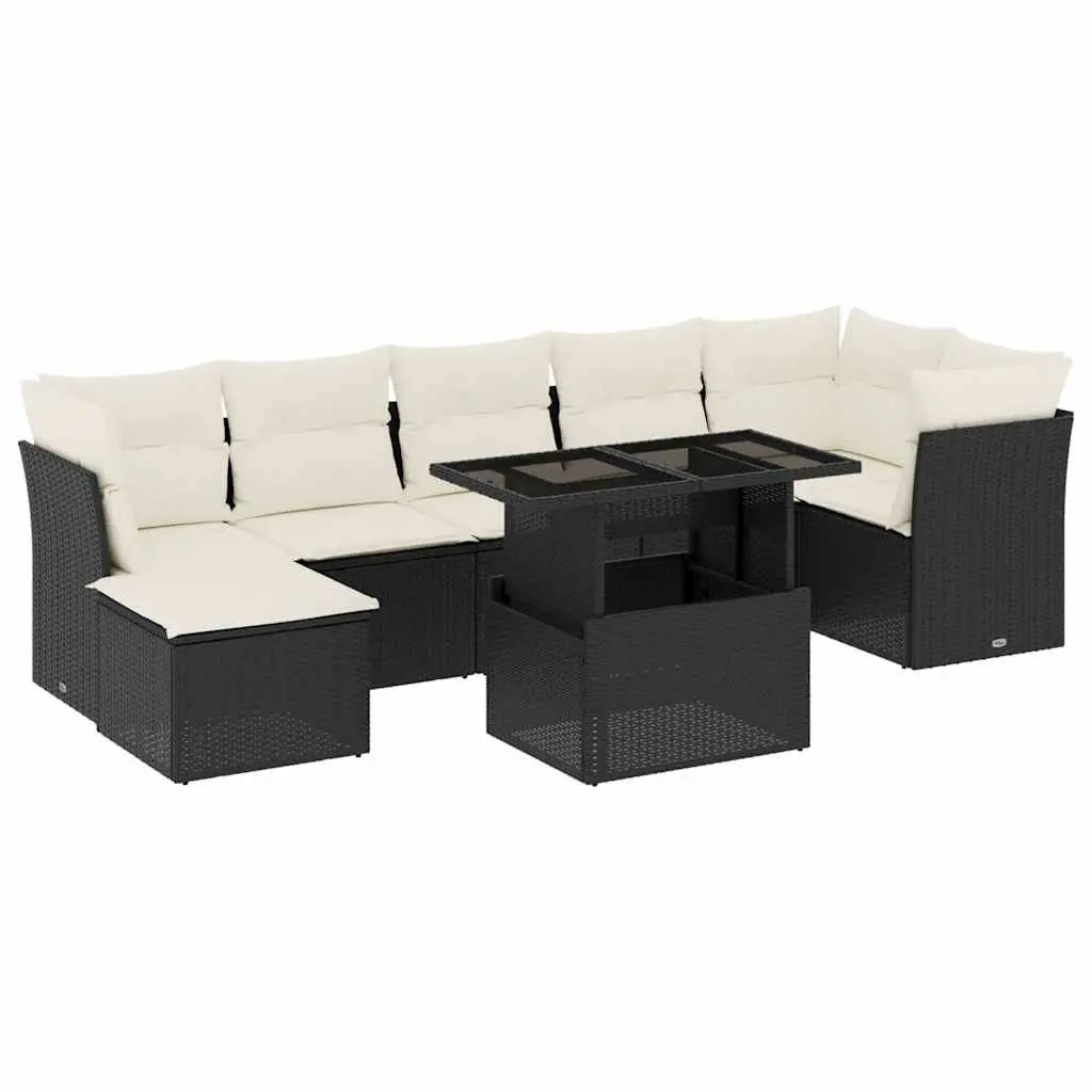 Garden Sofa Set 8 Piece Outdoor Furniture Patio Seating Black Poly Rattan
