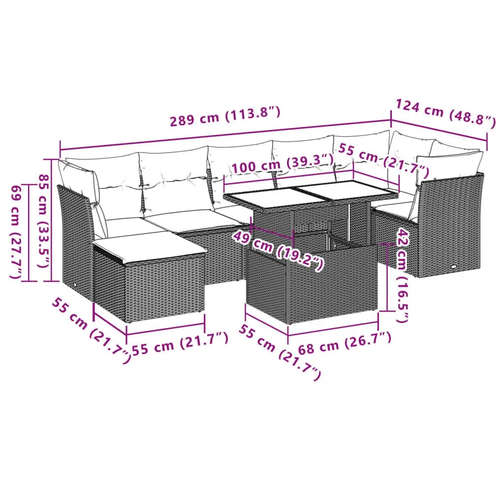 Garden Sofa Set 8 Piece Outdoor Furniture Grey Poly Rattan Modular Patio Lounge