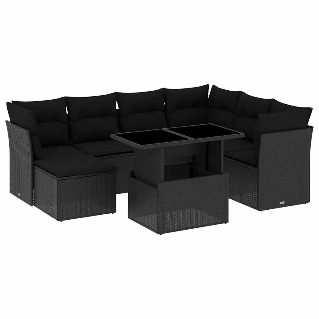 8 Piece Modular Outdoor Garden Sofa Set with Cushions Black Poly Rattan