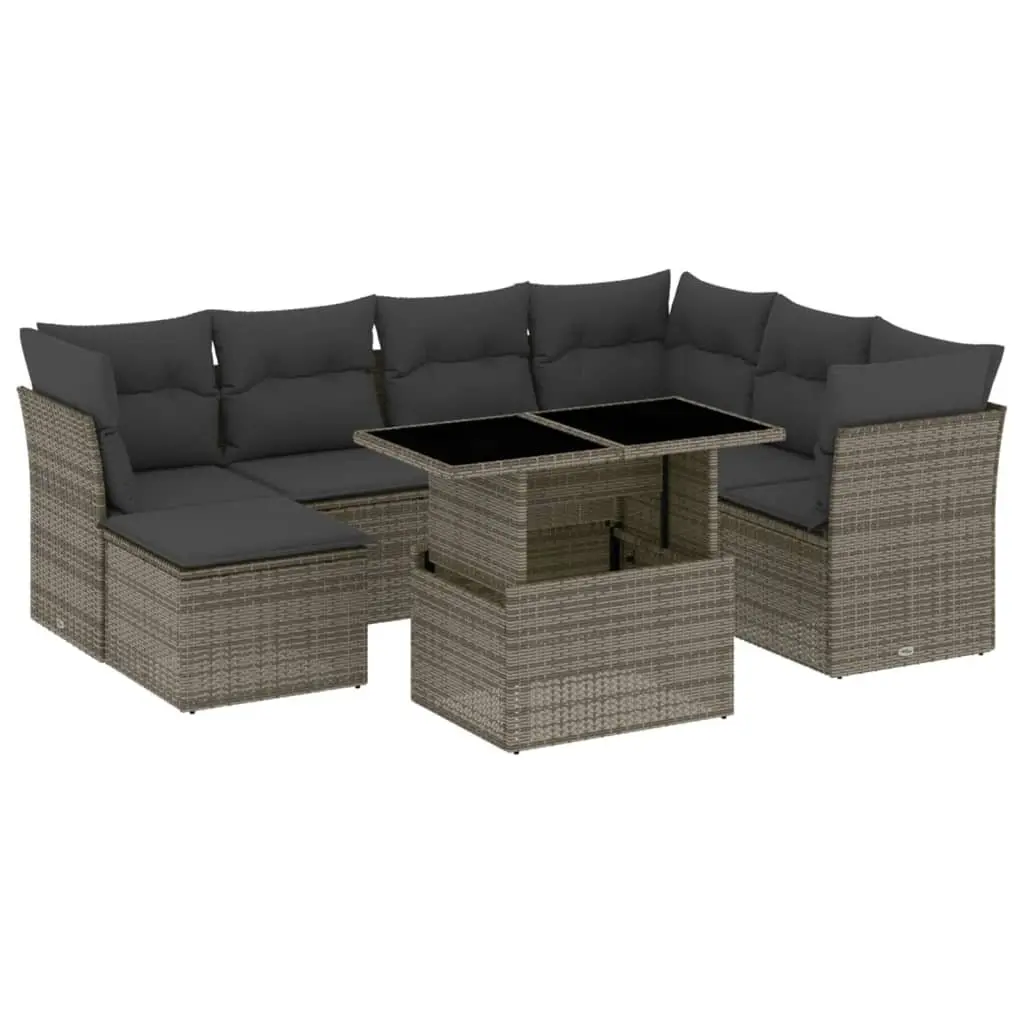 8 Piece Modular Garden Sofa Set Outdoor Furniture Grey PE Rattan with Adjustable Table and Thick Cushions