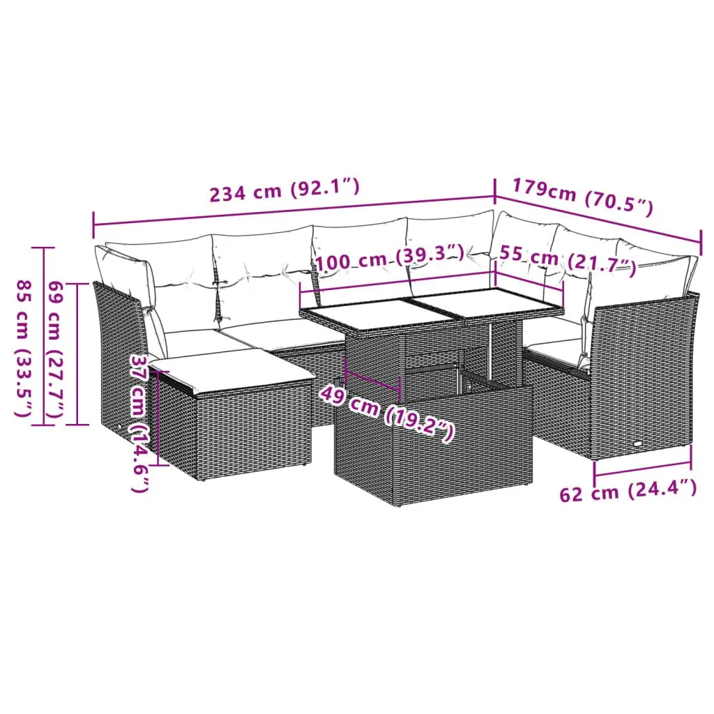 8 Piece Modular Garden Sofa Set Outdoor Furniture Grey PE Rattan with Adjustable Table and Thick Cushions