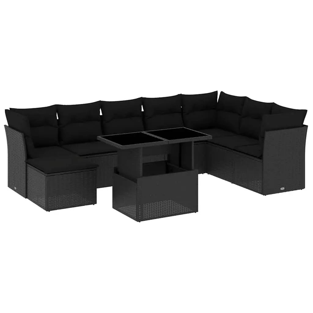 9 Piece Garden Sofa Set Modular Black PE Rattan Outdoor Furniture with Cushions