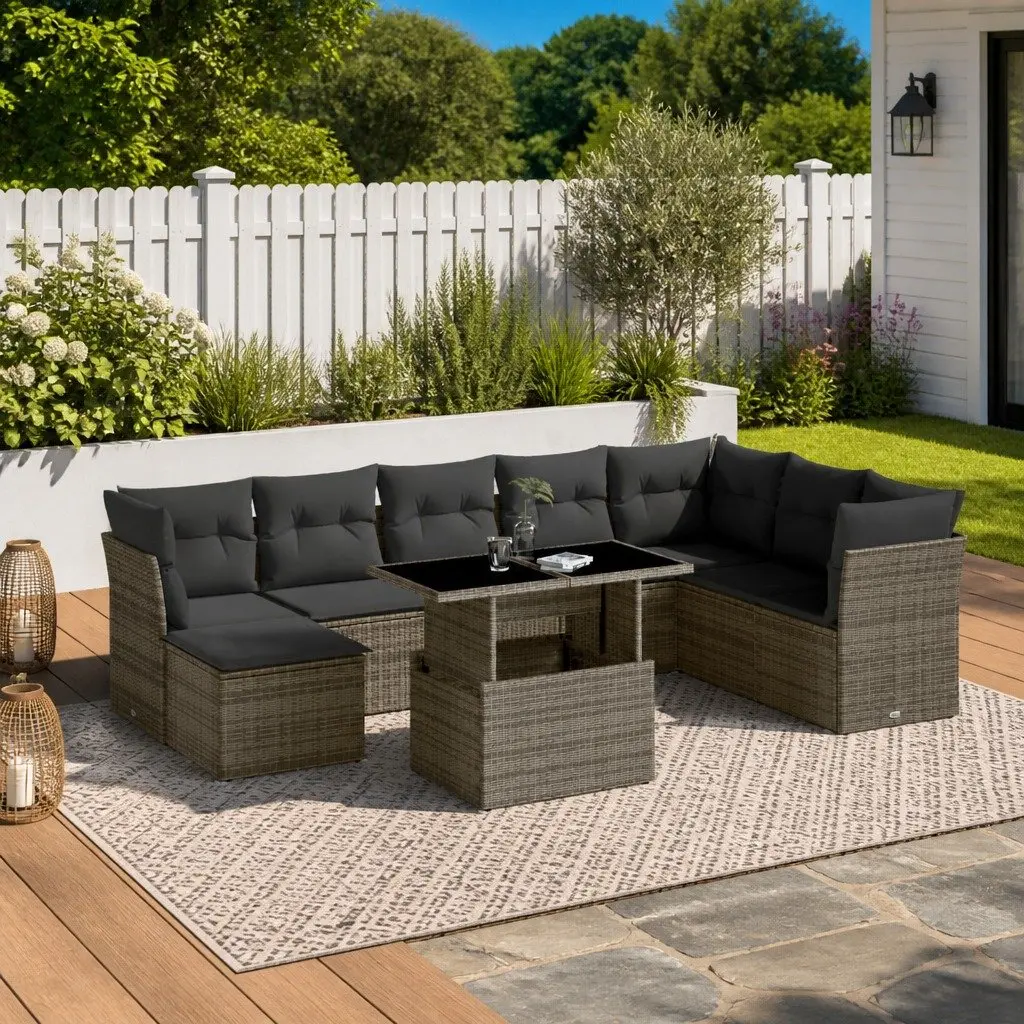9 Piece Grey Garden Sofa Set