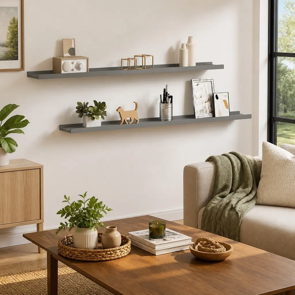Wall Shelves Grey 100x9x3 cm Storage Display Floating Shelving Unit 2 Piece
