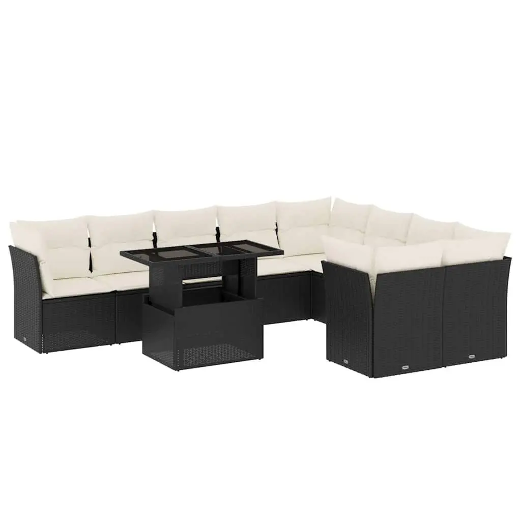 Garden Sofa Set 10 Piece Outdoor Furniture Black Poly Rattan Patio Lounge