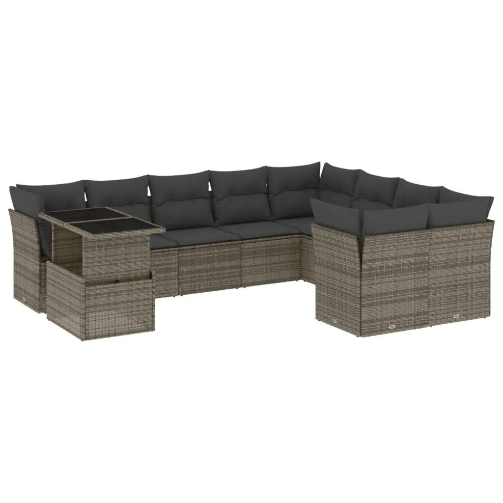 Garden Sofa Set 10 Piece Outdoor Furniture Grey Poly Rattan Modular Patio