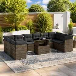 Garden Sofa Set 11 Piece Outdoor Furniture Grey Poly Rattan Modular Patio