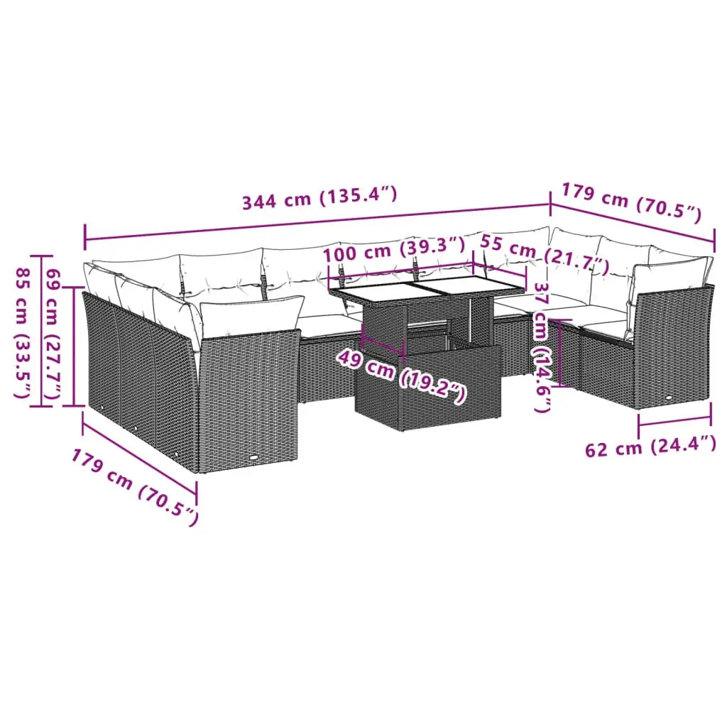 Garden Sofa Set 11 Piece Outdoor Furniture Grey Poly Rattan Modular Patio
