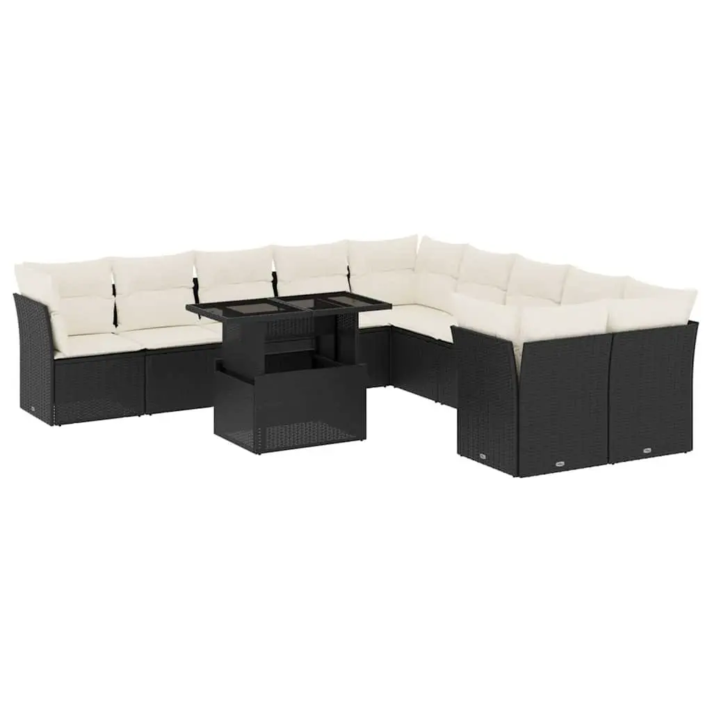 Garden Sofa Set 11 Piece Outdoor Furniture Black Poly Rattan Modular Patio