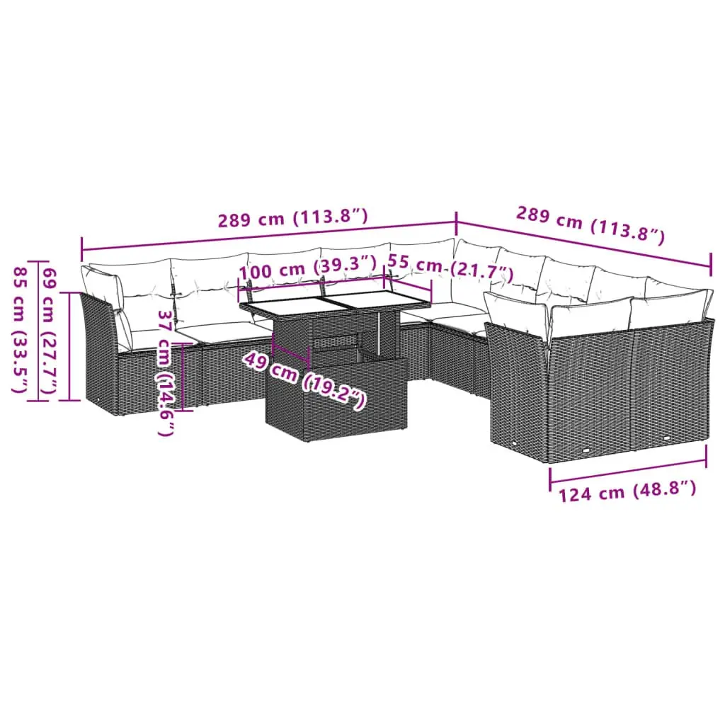 11-Piece Grey Rattan Garden Sofa Set