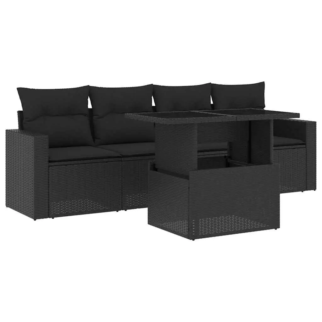 Garden Sofa Set 5 Piece Black Poly Rattan Outdoor Furniture Patio Cushions